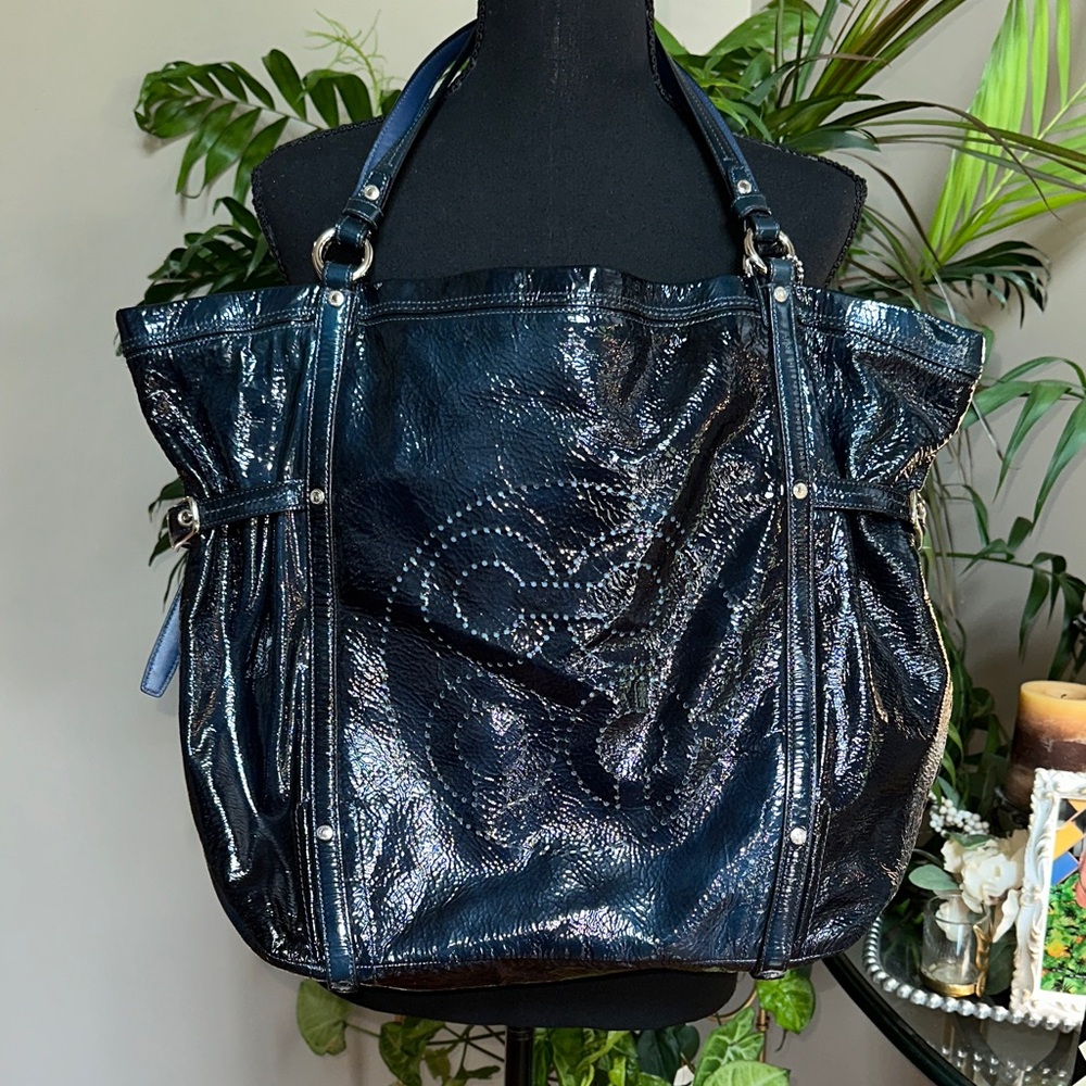 Coach Audrey Patent Leather Navy Tote